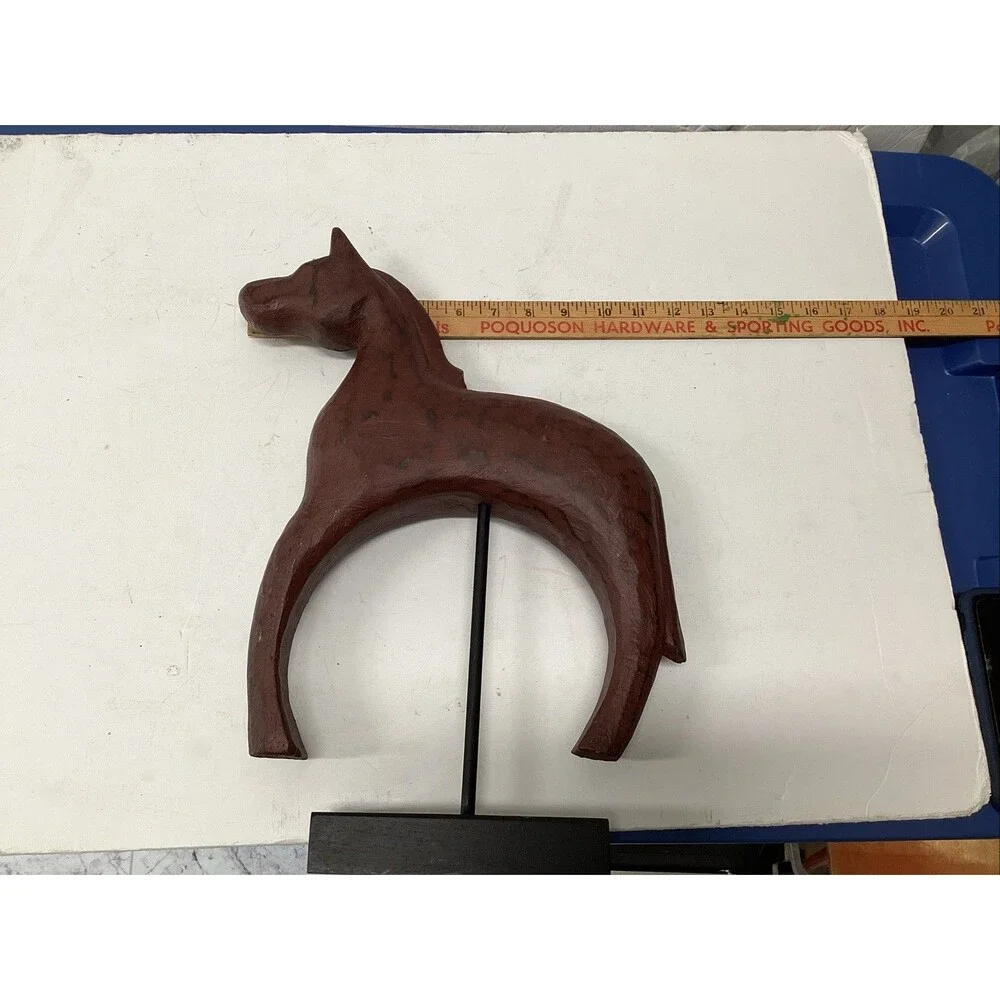 hand carved wooden horse sculpture statue stand 16”
